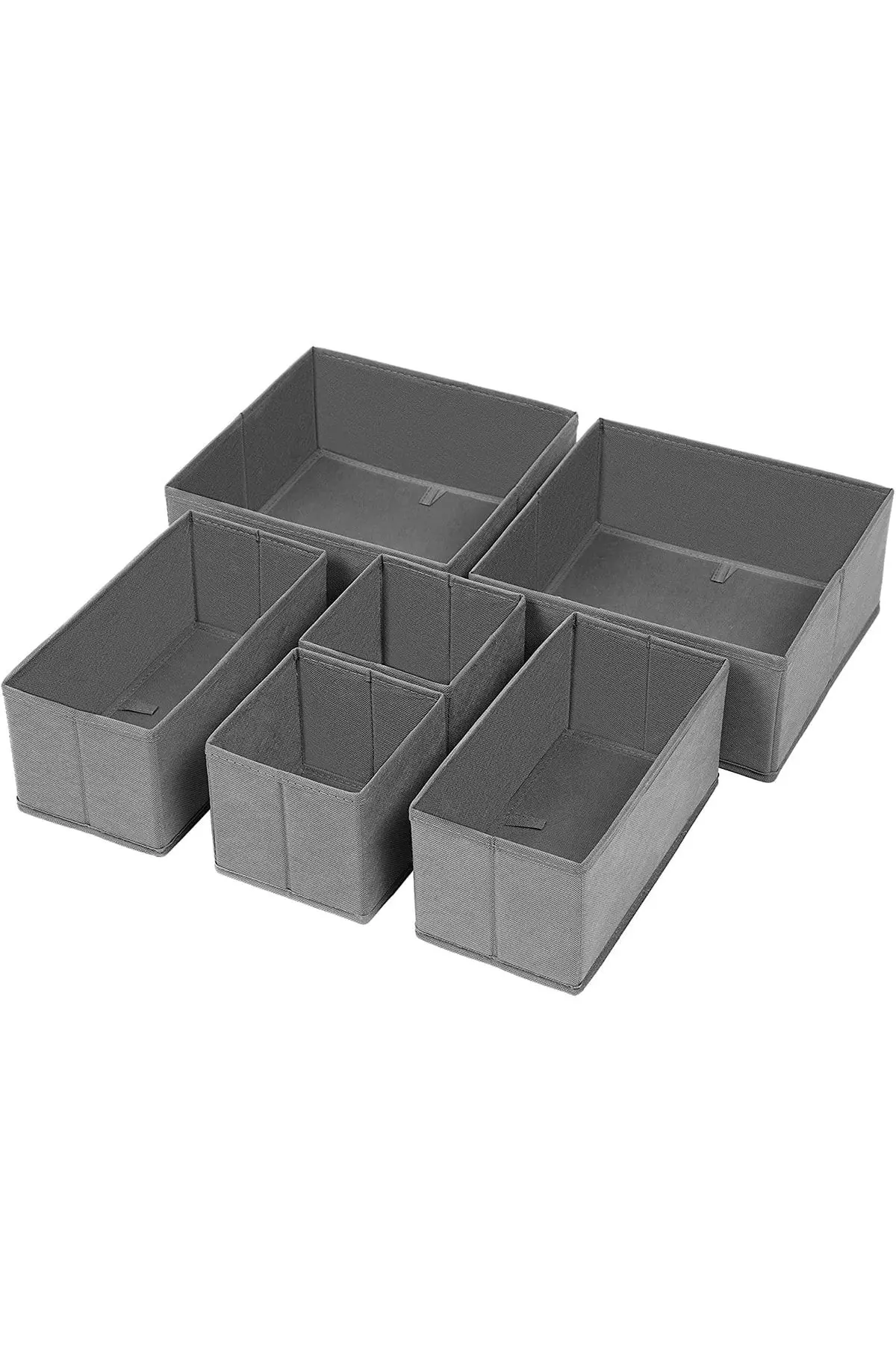 6'lı Gri Çekmece Içi Dolap Çamaşır Düzenleyici Çocuk Odası Katlanır Saklama Kutusu Organizer Set