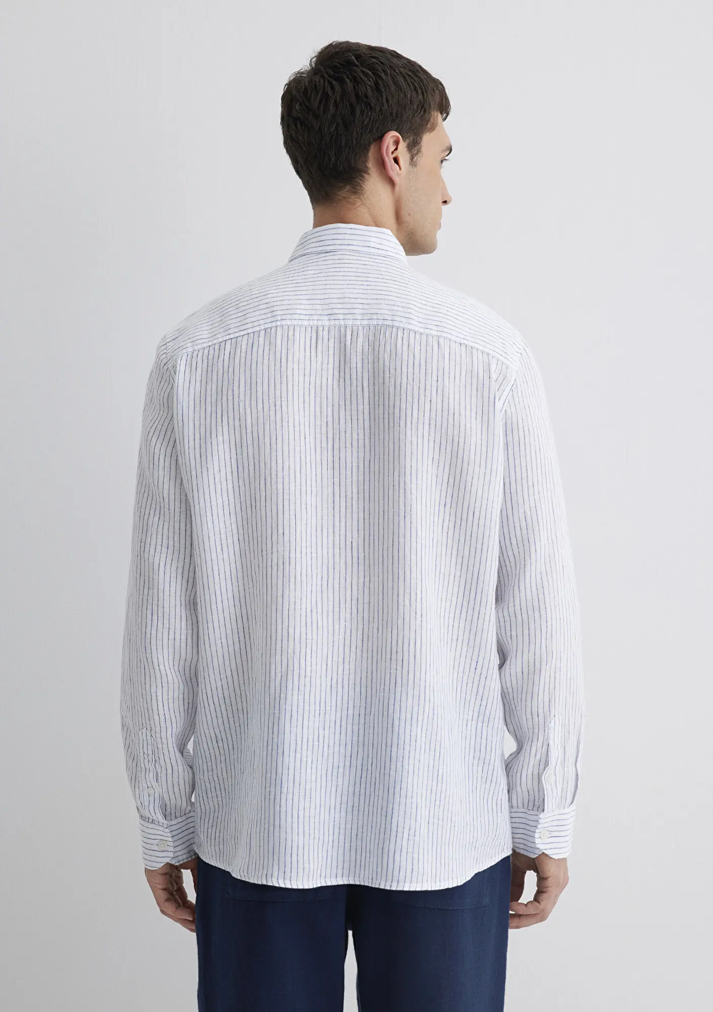 Mavi Çizgili Keten Gömlek  0211634-90795