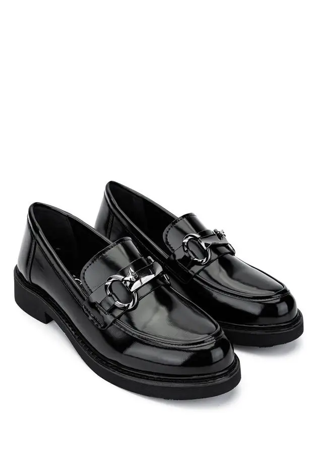 Tamer Tanca Kadın Vegan Siyah Açma Loafer Ayakkabı