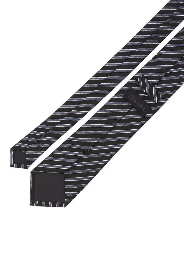 Network Erkek Siyah Çizgili İpek Kravat