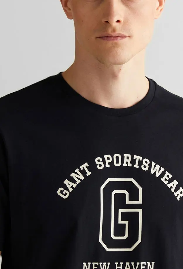 GANT Erkek Siyah Regular Fit Bisiklet Yaka Logolu T-Shirt