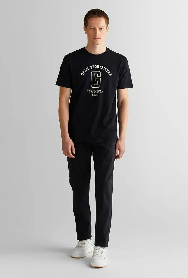 GANT Erkek Siyah Regular Fit Bisiklet Yaka Logolu T-Shirt