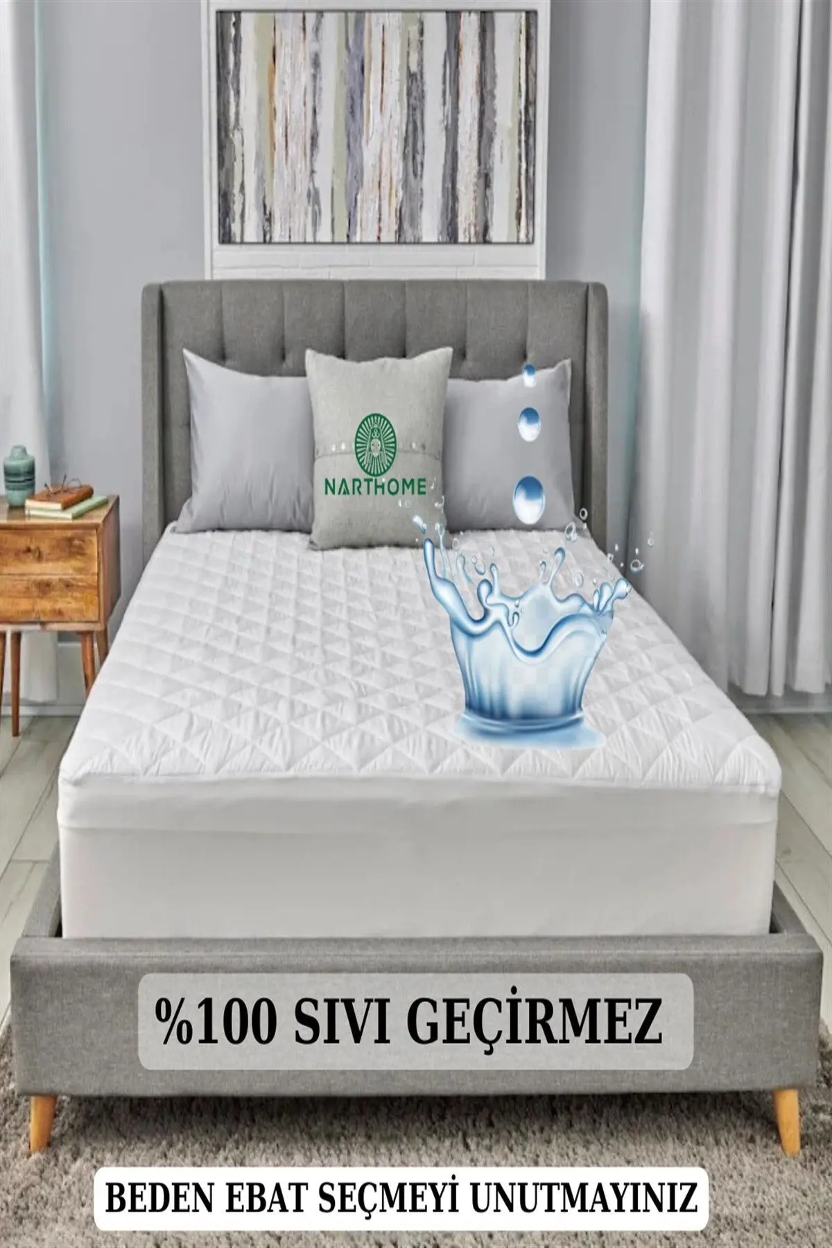 Kapitone Fitted %100 Su Sıvı Geçirmez Pamuk Alez Yatak Koruyucu Kapitoneli Yatak Alezi 9 Ebat