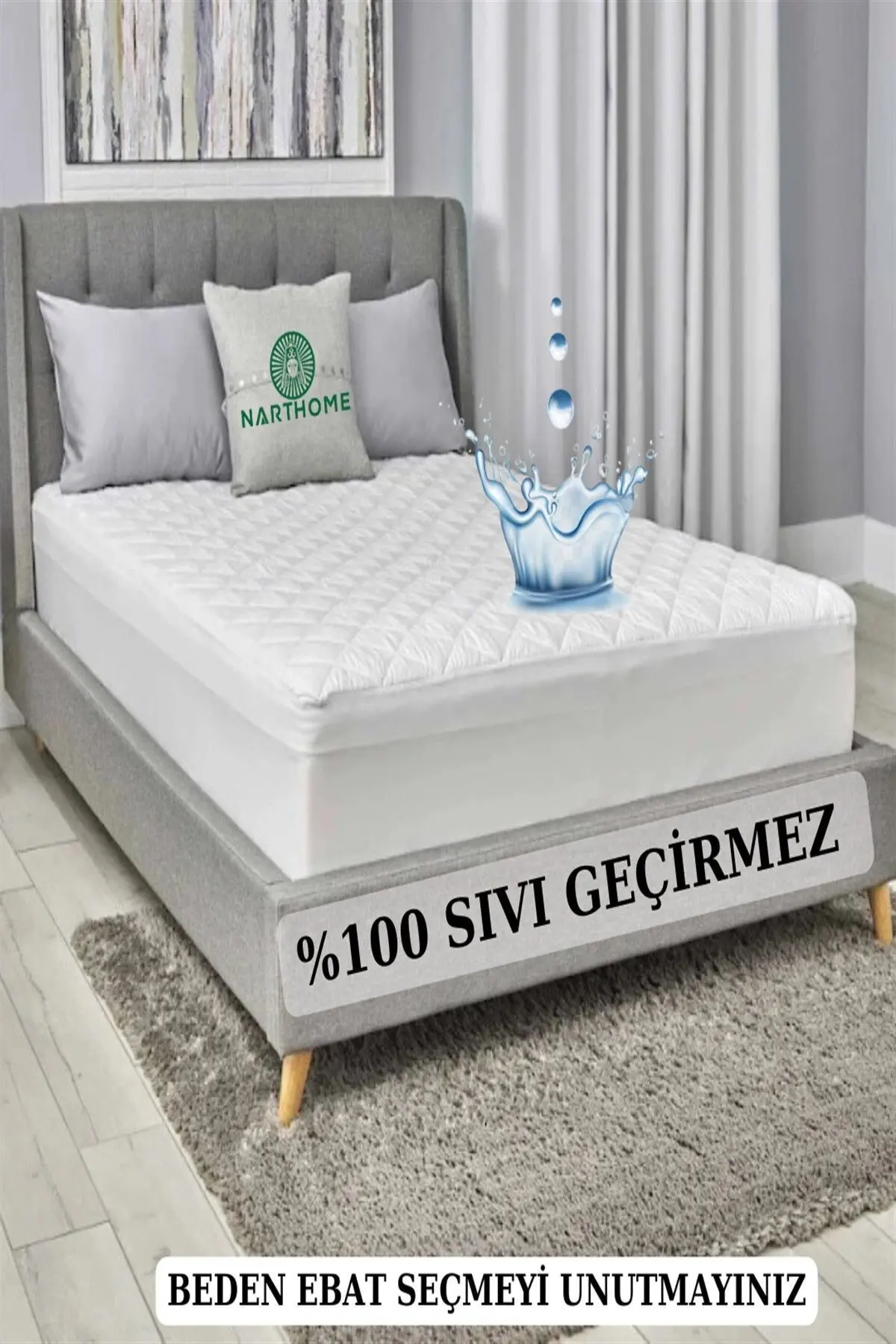Kapitone Fitted %100 Su Sıvı Geçirmez Pamuk Alez Yatak Koruyucu Kapitoneli Yatak Alezi 9 Ebat