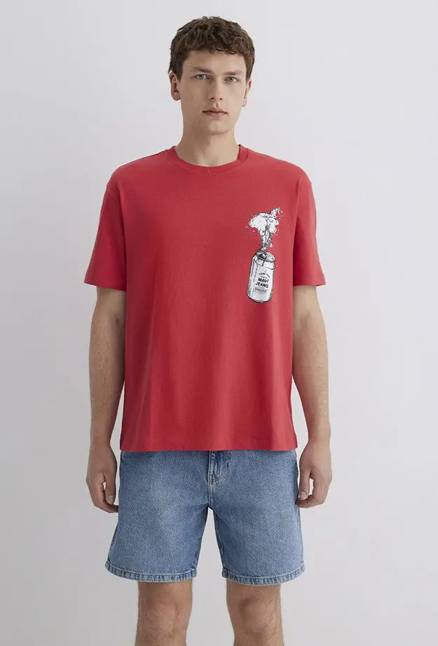 Mavi Mavi Jeans Baskılı Pembe Tişört Loose Fit / Bol Rahat Kesim 0612955-71079