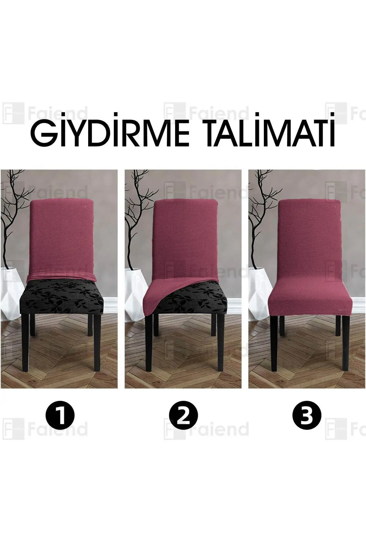 Gül Kurusu Sandalye Kılıfı Yıkanabilir Likralı Esnek Lastikli Sandalye Örtü