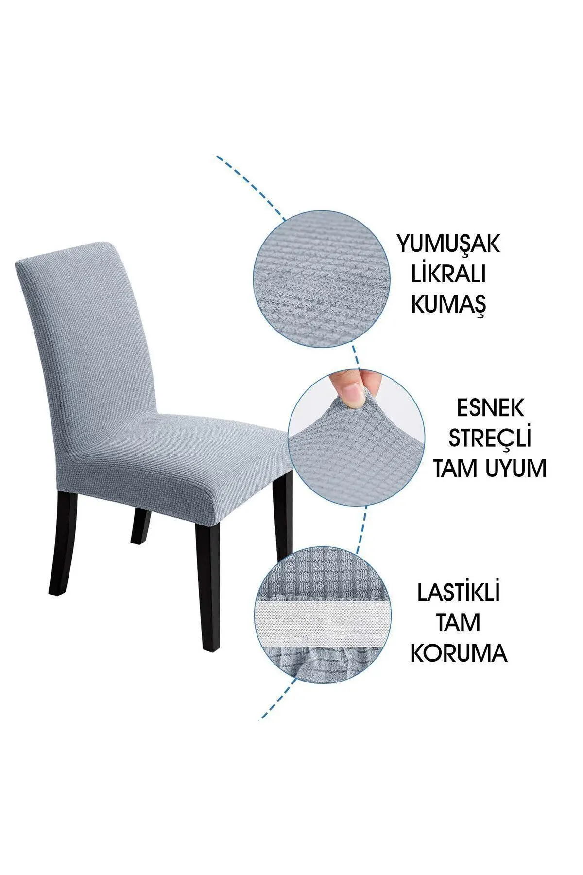 Gri Sandalye Kılıfı Yıkanabilir Likralı Esnek Lastikli Sandalye Örtü