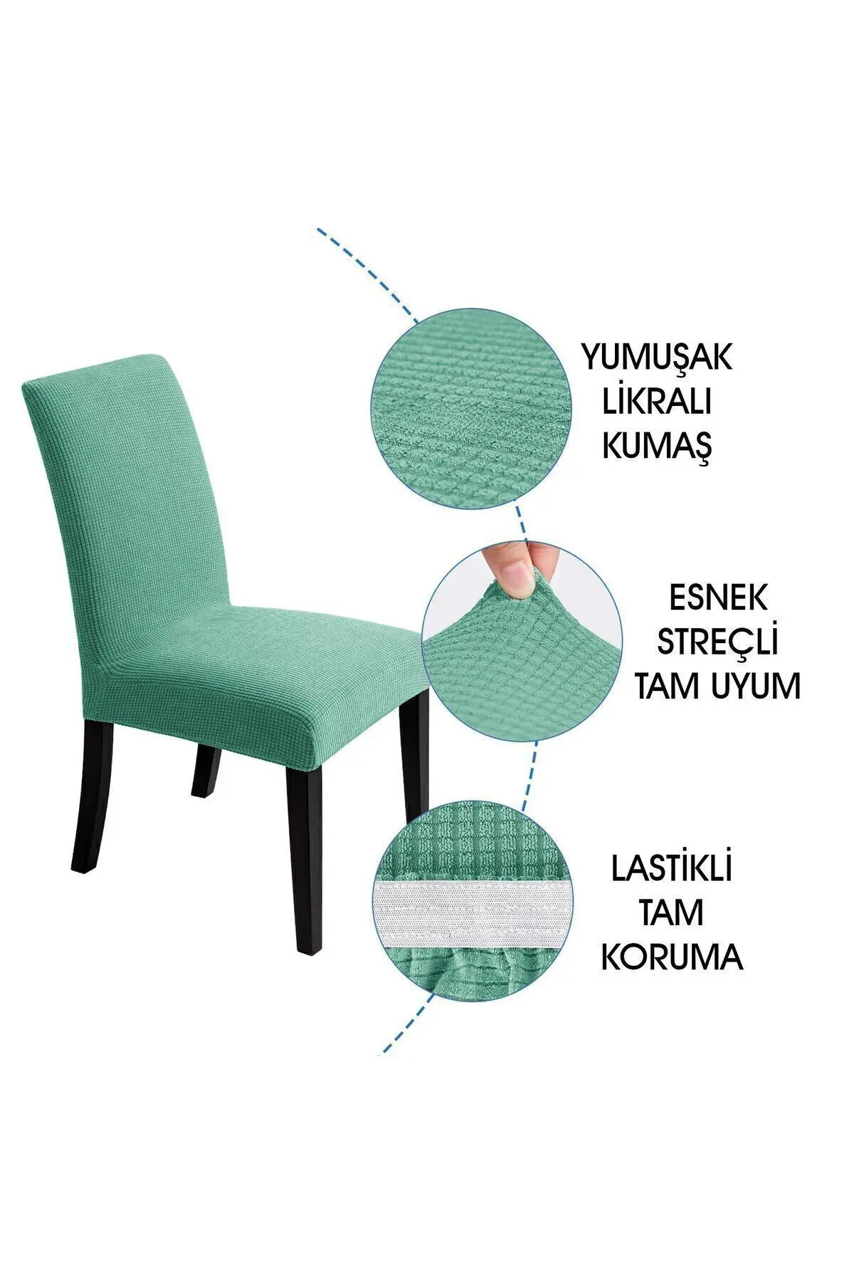 Sandalye Kılıfı Yıkanabilir Likralı Esnek Lastikli Sandalye Örtü Renk (mint )