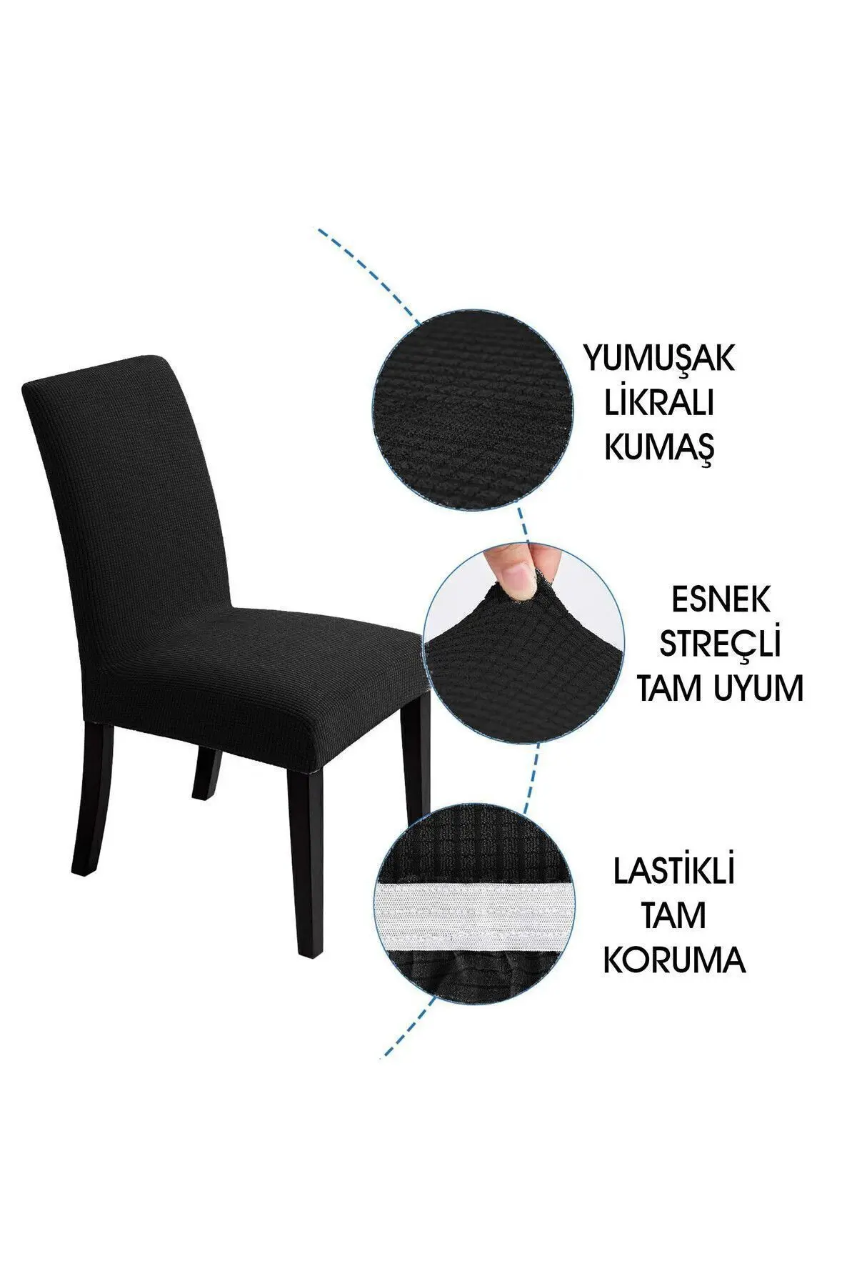 Siyah Yıkanabilir Likralı Esnek Lastikli Sandalye Örtü