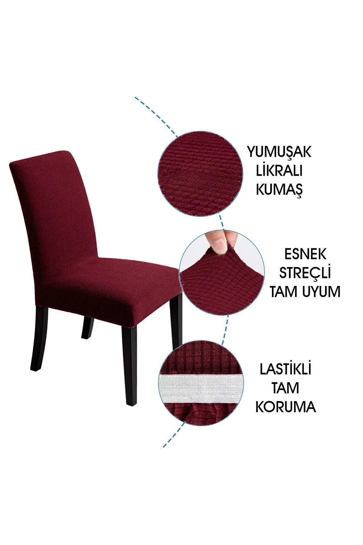 Sandalye Kılıfı Yıkanabilir Likralı Esnek Lastikli Sandalye Örtü
