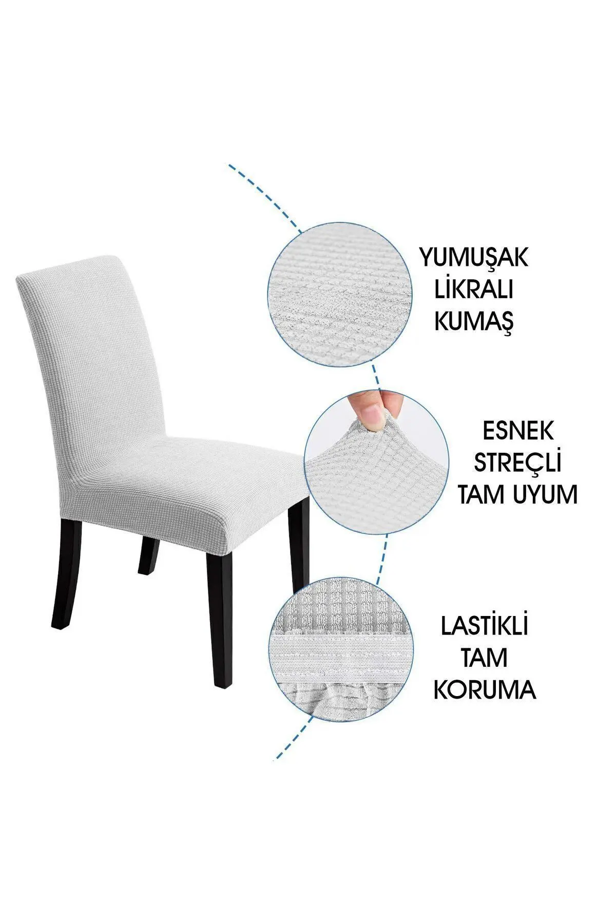 Sandalye Kılıfı Yıkanabilir Likralı Esnek Lastikli Sandalye Örtü
