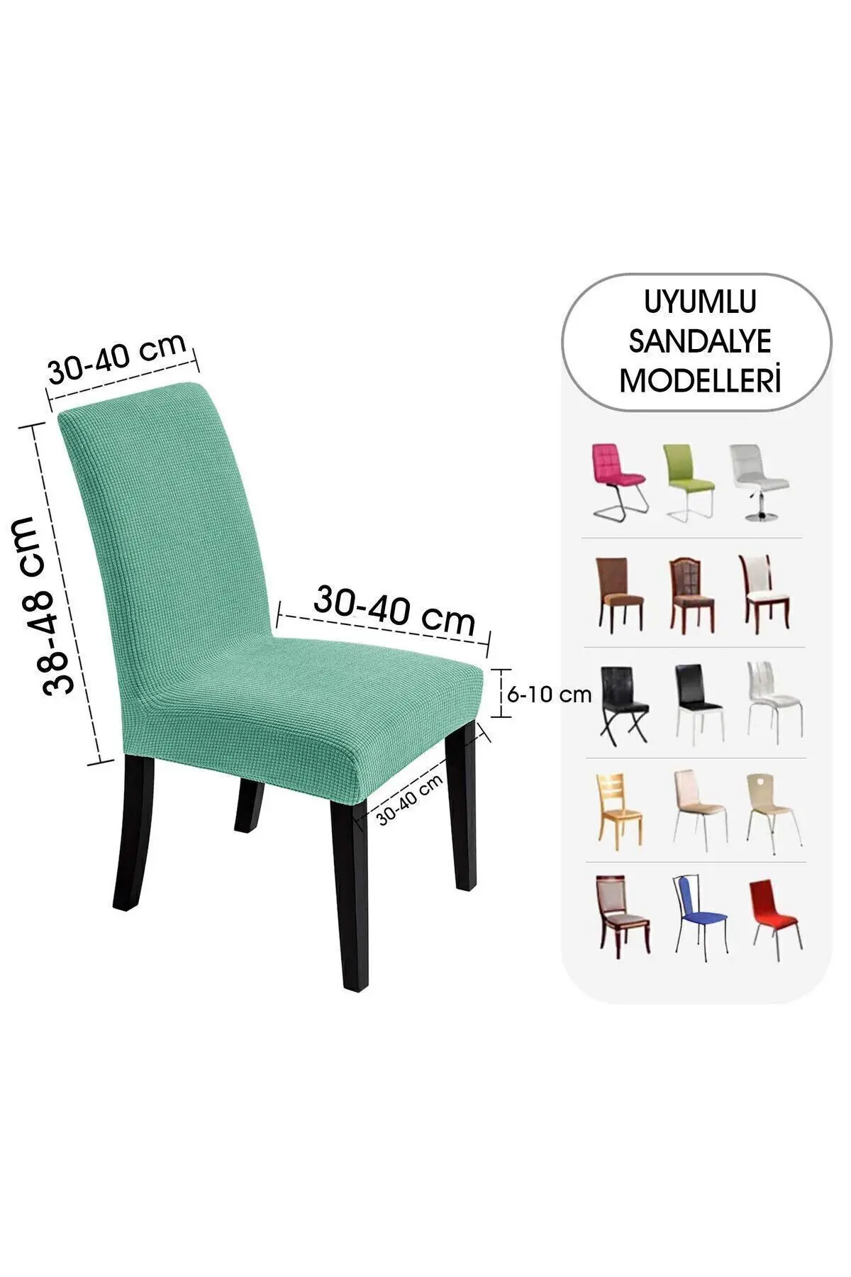 Sandalye Kılıfı Yıkanabilir Likralı Esnek Lastikli Sandalye Örtü Renk (mint )