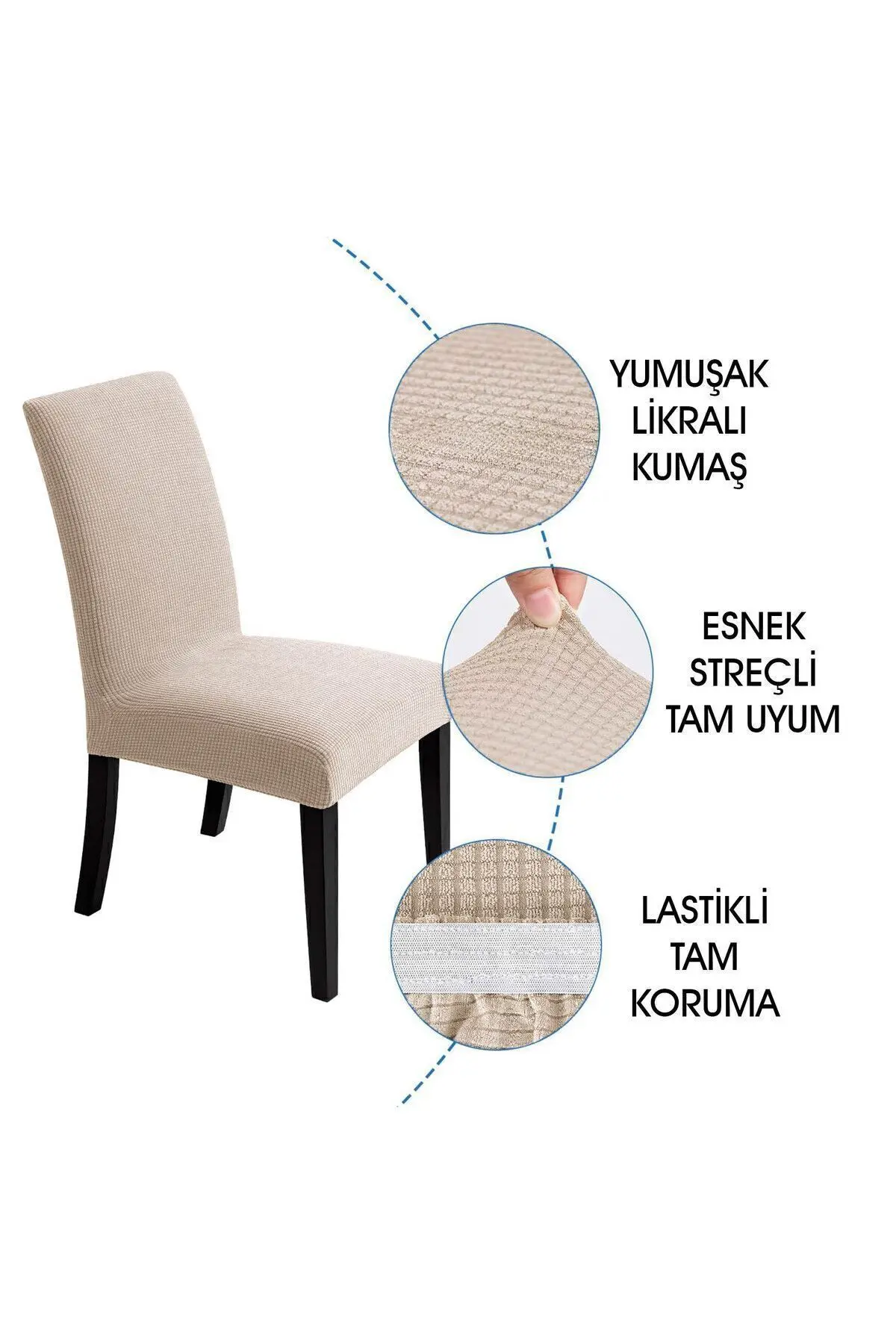 Sandalye Kılıfı Yıkanabilir Likralı Esnek Lastikli Sandalye Örtü