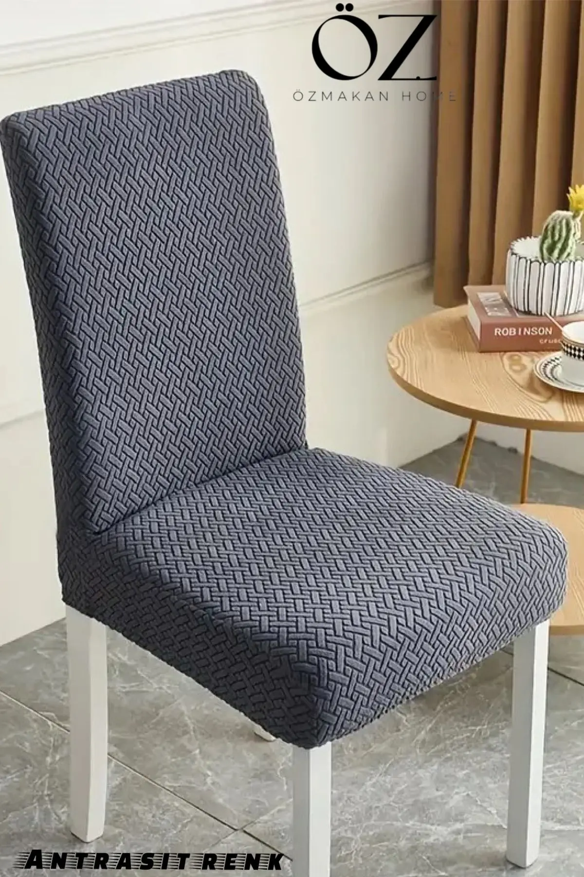 ÖZMAKAN Yüksek Kaliteli Sandalye Kılıfı ,lıkralı ,yıkanabılır 1 Adet Antrasit Renk
