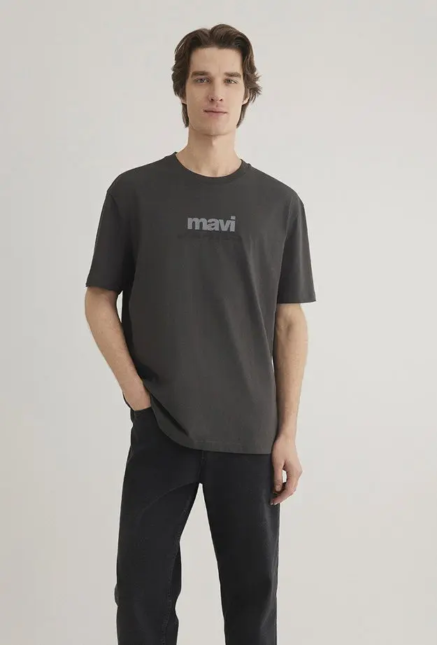 Mavi Mavi Mavi Logo Baskılı Antrasit Tişört Loose Fit / Bol Rahat Kesim 0612355-80955