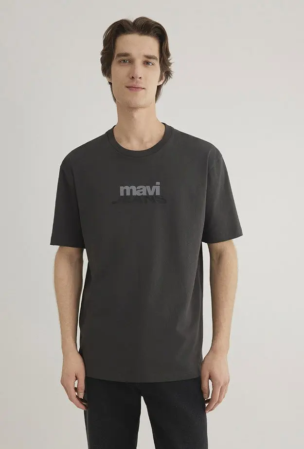 Mavi Mavi Logo Baskılı Antrasit Tişört Loose Fit / Bol Rahat Kesim 0612355-80955