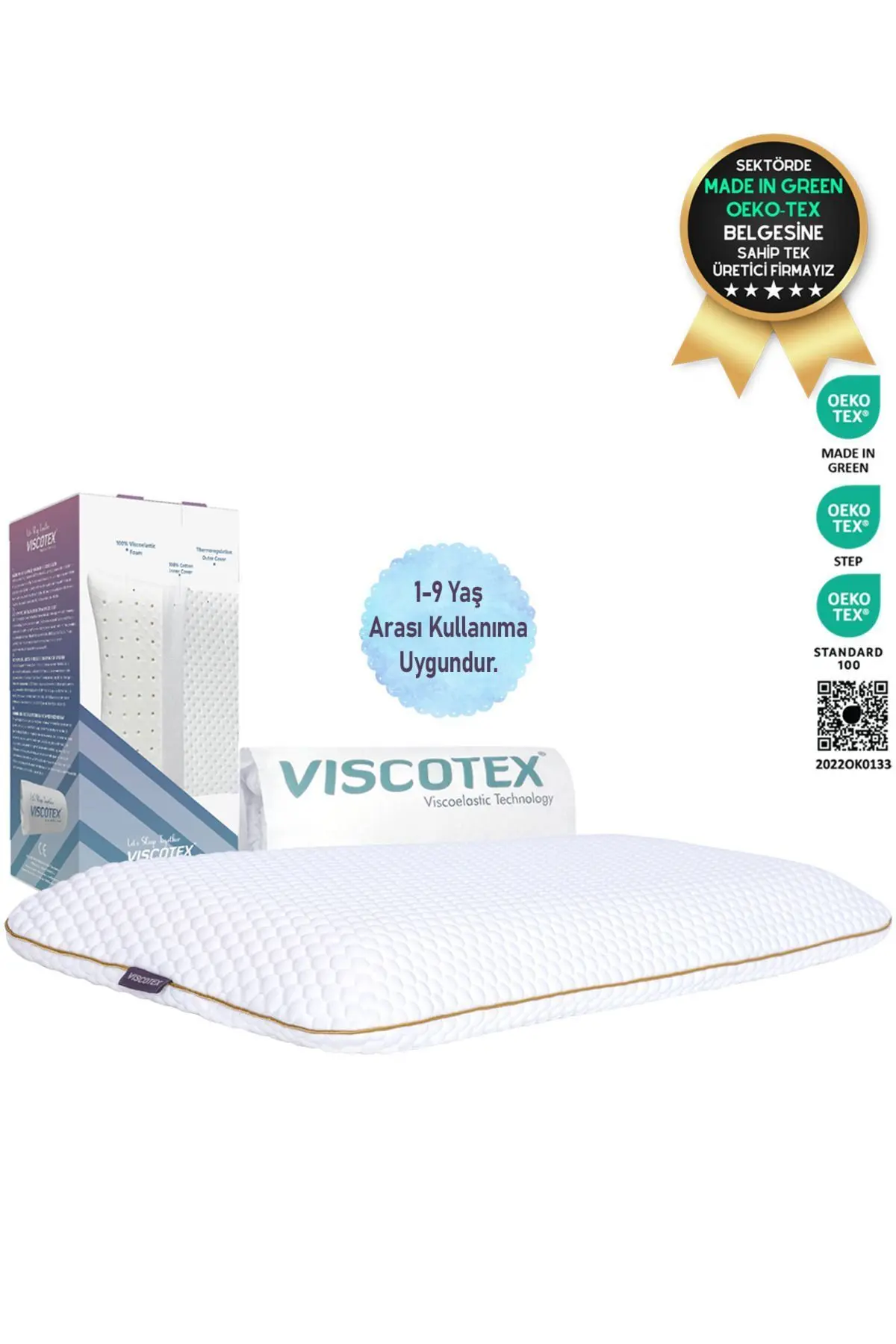 VİSCOTEX Ortopedik Çocuk Yastığı (SENSİTİVE BABY) 66x33x6cm, Beyaz