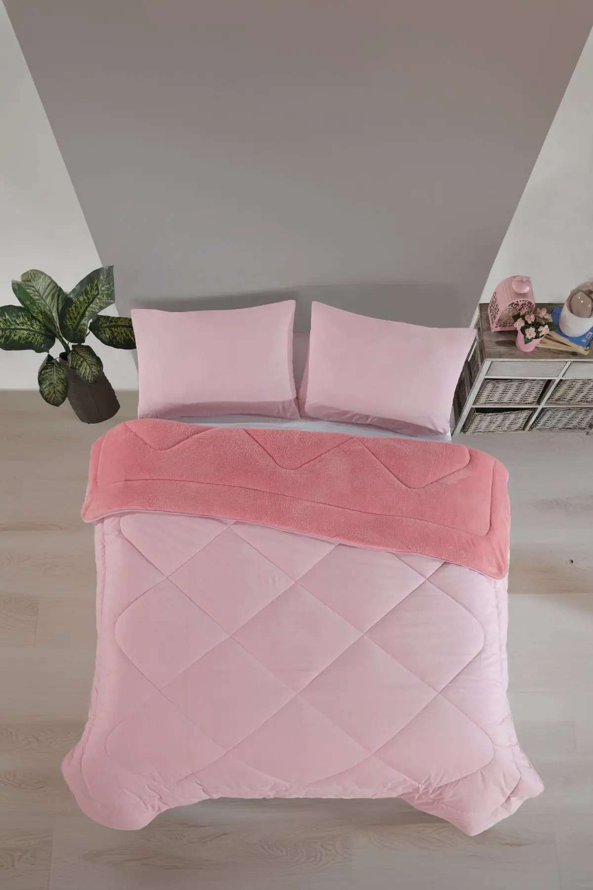 Tek Kişilik Lüx Pudra Wellsoft Yorgan Çift Taraflı 155x215