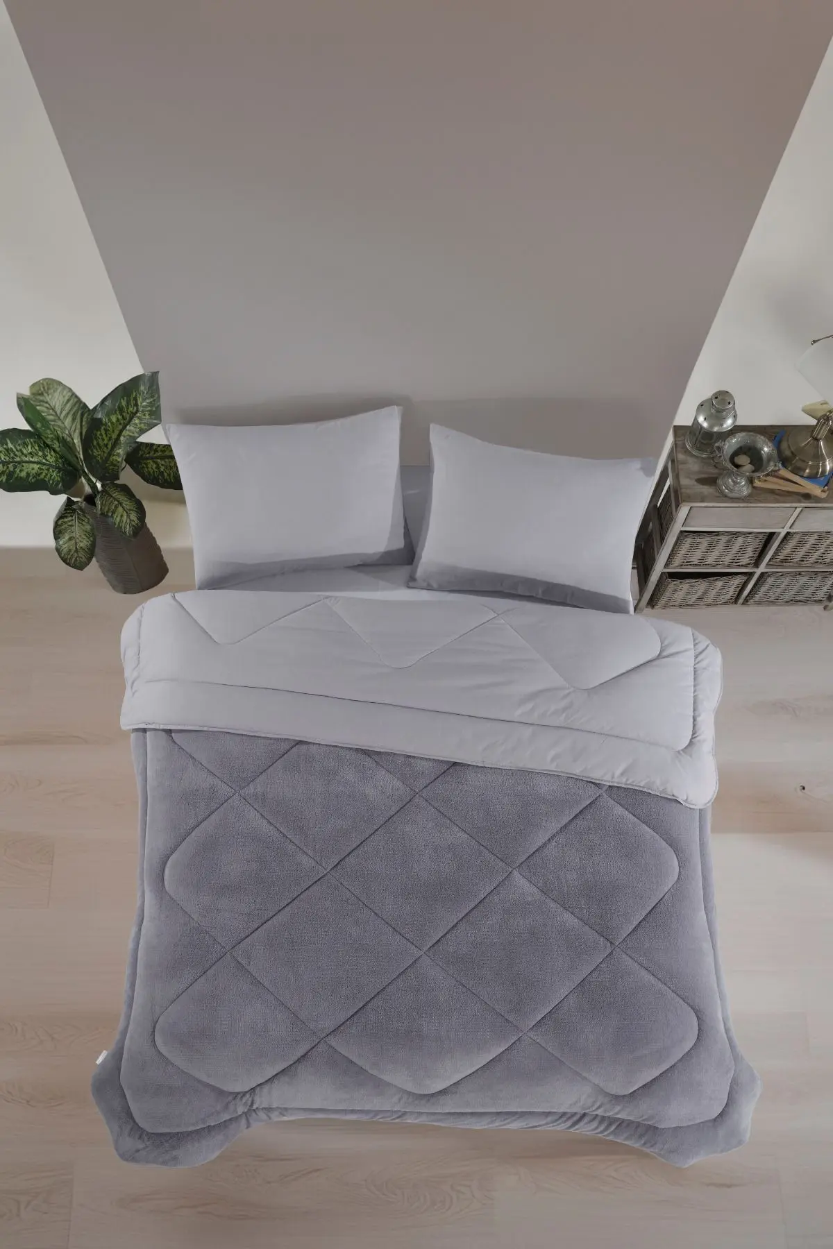 Tek Kişilik Lüx Gri Wellsoft Yorgan Çift Taraflı 155x215