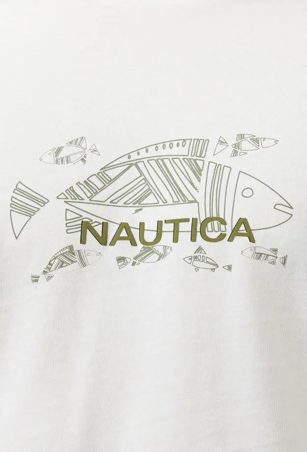 Nautica Erkek Beyaz Regular Fit Baskılı T-Shirt