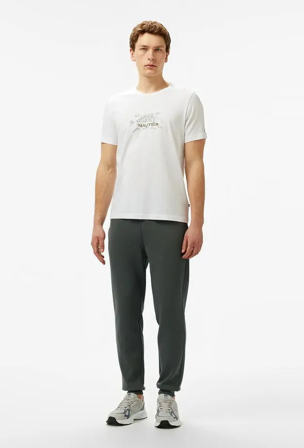 Nautica Erkek Beyaz Regular Fit Baskılı T-Shirt