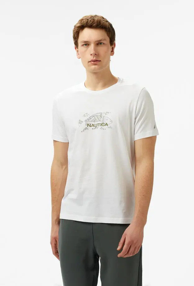 Nautica Nautica Erkek Beyaz Regular Fit Baskılı T-Shirt