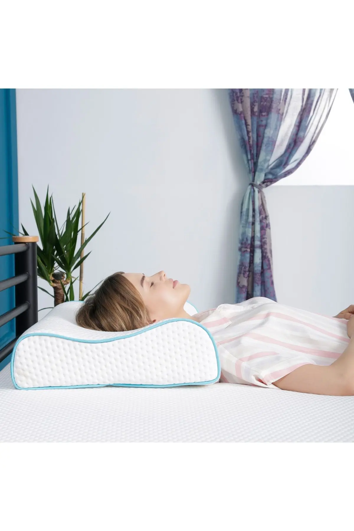 Yüksek Boyun Destekli Ortopedik Yastık Çift Boyun Destekli Visco Yastık - 60x40x14-12cm