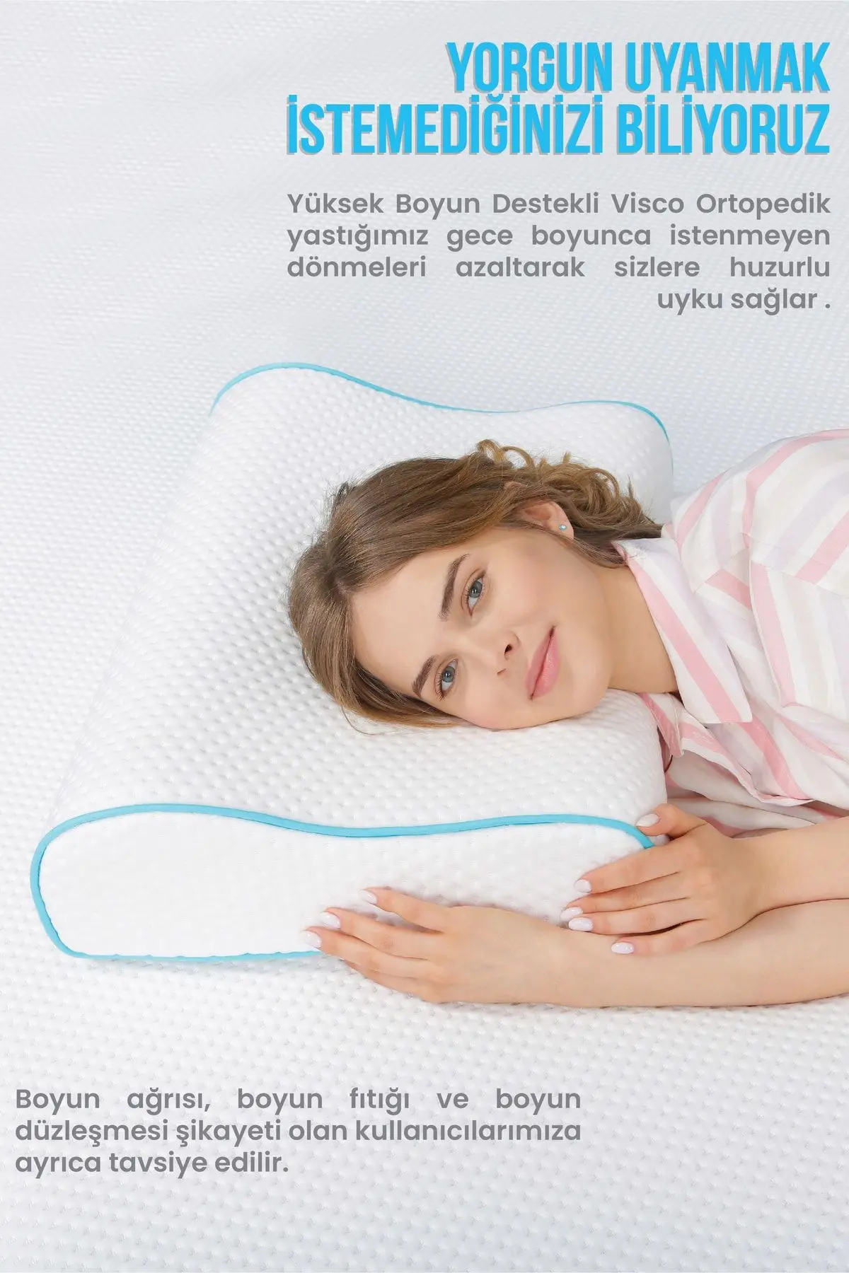 Yüksek Boyun Destekli Ortopedik Yastık Çift Boyun Destekli Visco Yastık - 60x40x14-12cm