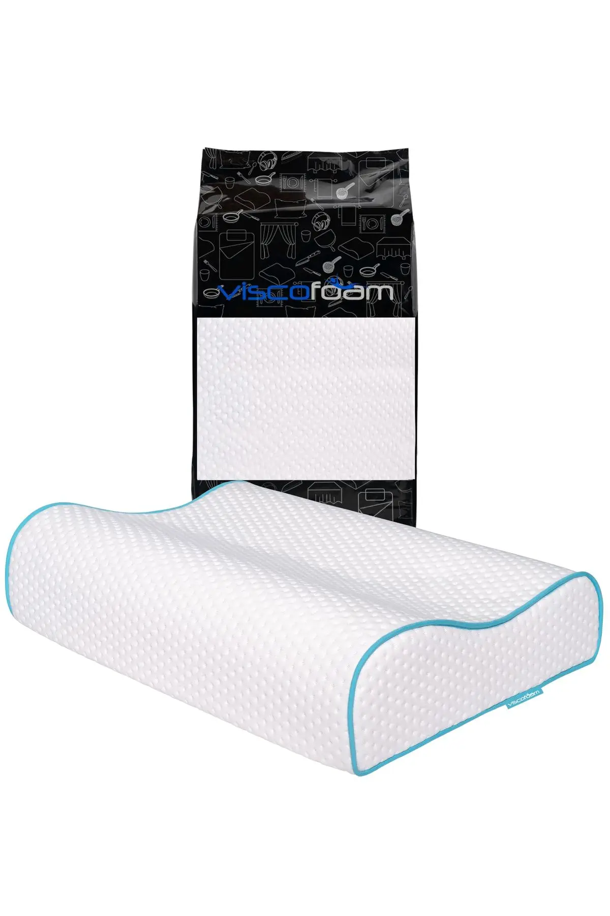 Viscofoam Yüksek Boyun Destekli Ortopedik Yastık Çift Boyun Destekli Visco Yastık - 60x40x14-12cm