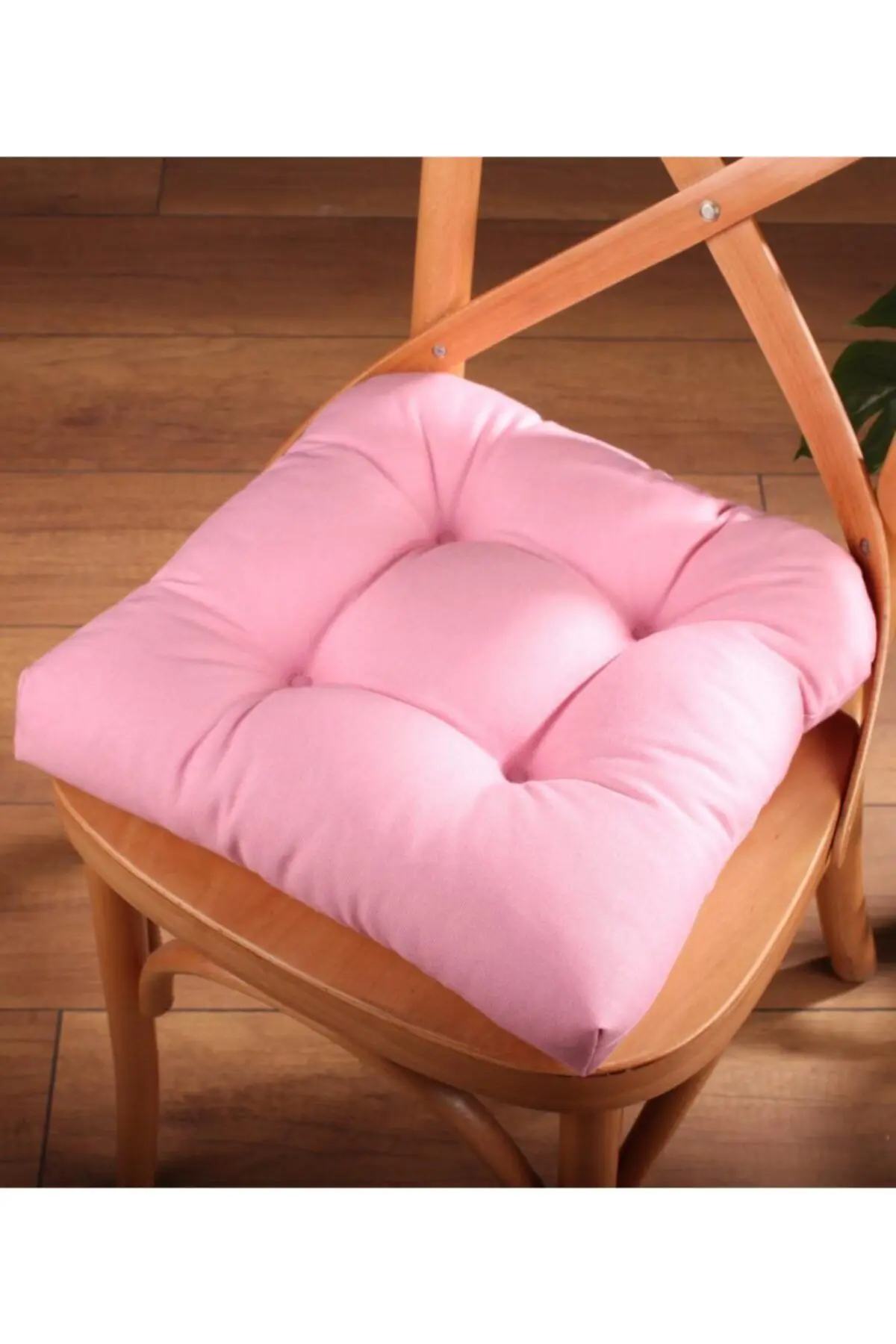 ALTINPAMUK Gold Pofidik Pembe Sandalye Minderi Özel Dikişli Bağcıklı 40x40cm