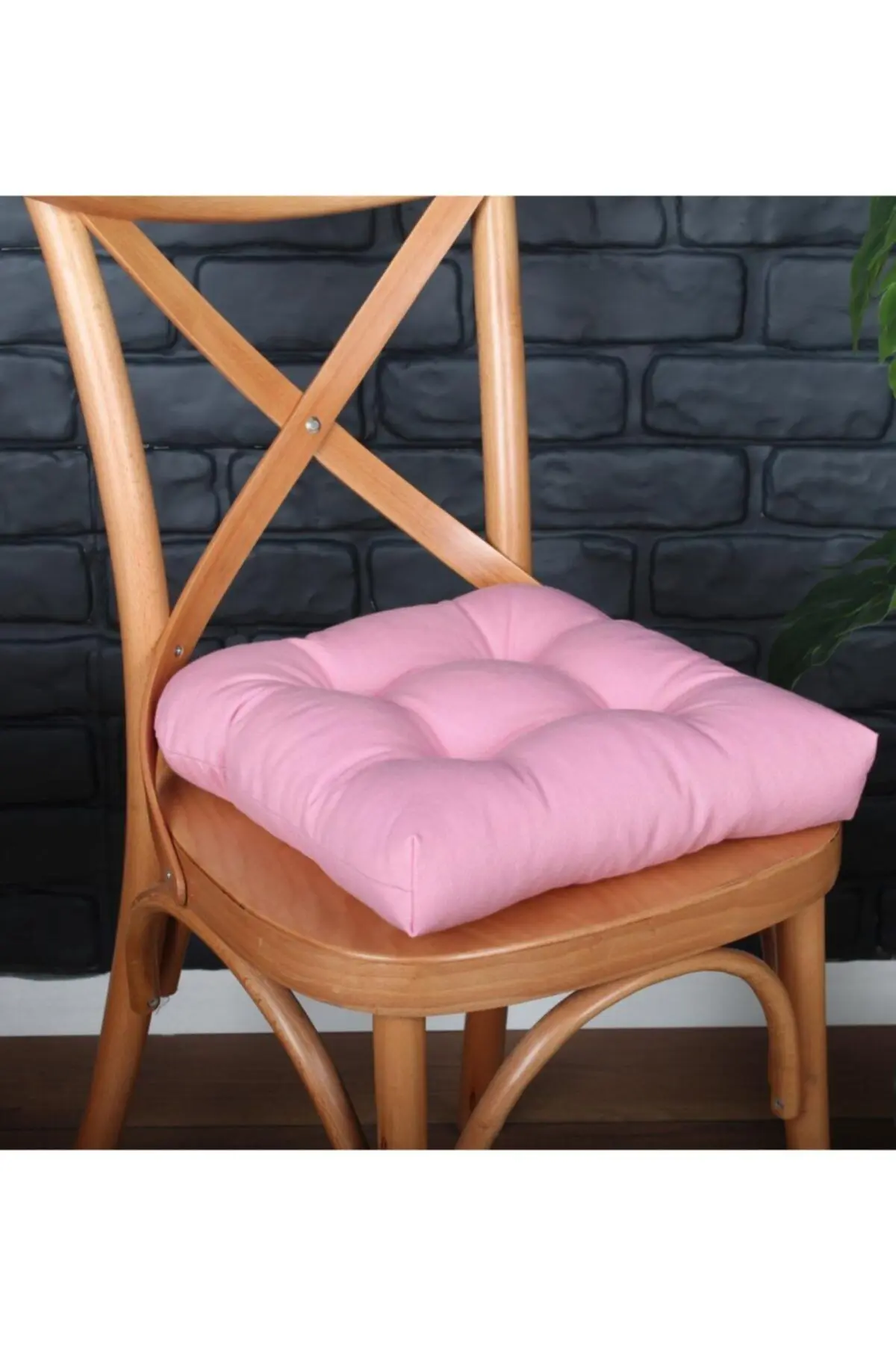 Gold Pofidik Pembe Sandalye Minderi Özel Dikişli Bağcıklı 40x40cm