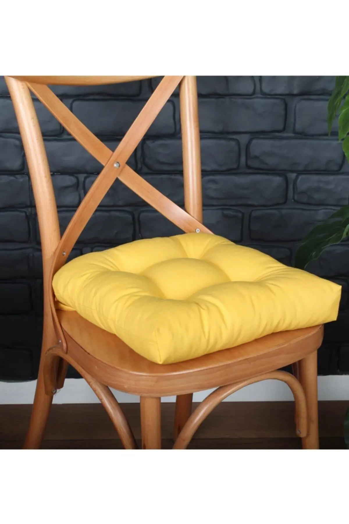 Gold Pofidik Sarı Sandalye Minderi Özel Dikişli Bağcıklı 40x40cm