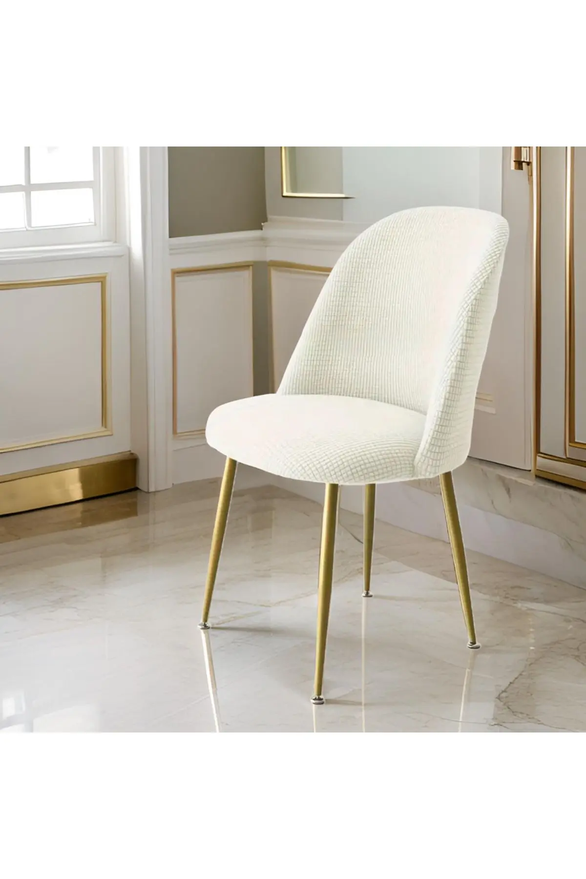 Oval sandalye kılıfı, sandalye örtüsü kare desen tekli