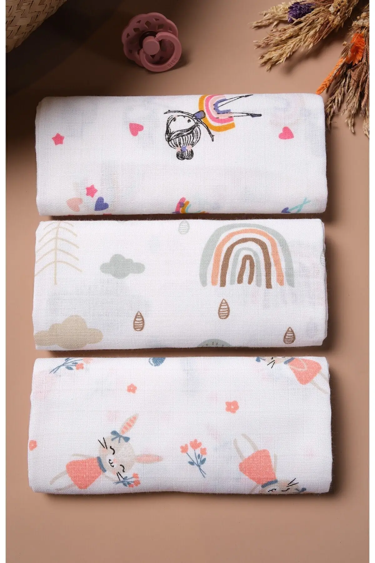 Bondberro Çok Amaçlı Müslin Örtü & Battaniye 3'lü Set %100 Pamuk Oeko-teks Sertifikalı 80x80 Cm
