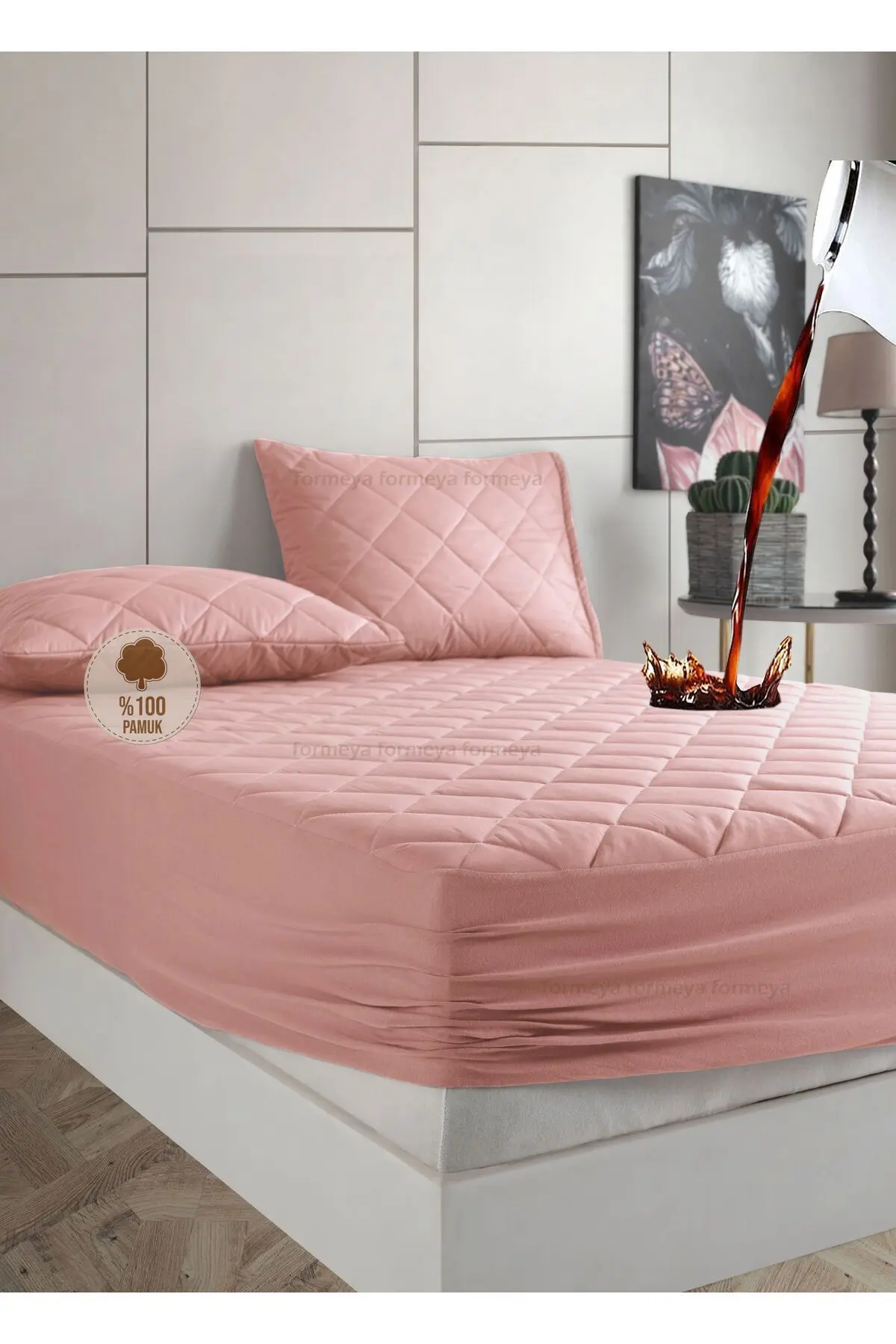 Alez Pudra %100 Pamuk Kapitone Sıvı Geçirmez Alez Fitted Çarşaf (16 Ebat)