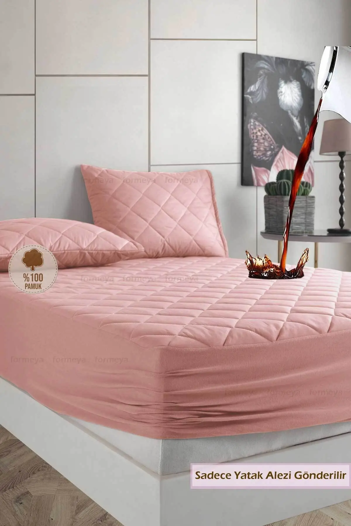 Alez Pudra %100 Pamuk Kapitone Sıvı Geçirmez Alez Fitted Çarşaf (16 Ebat)