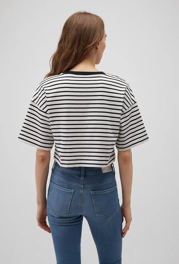 Mavi Siyah Çizgili Crop Tişört Crop / Kısa Kesim 1612666-85454