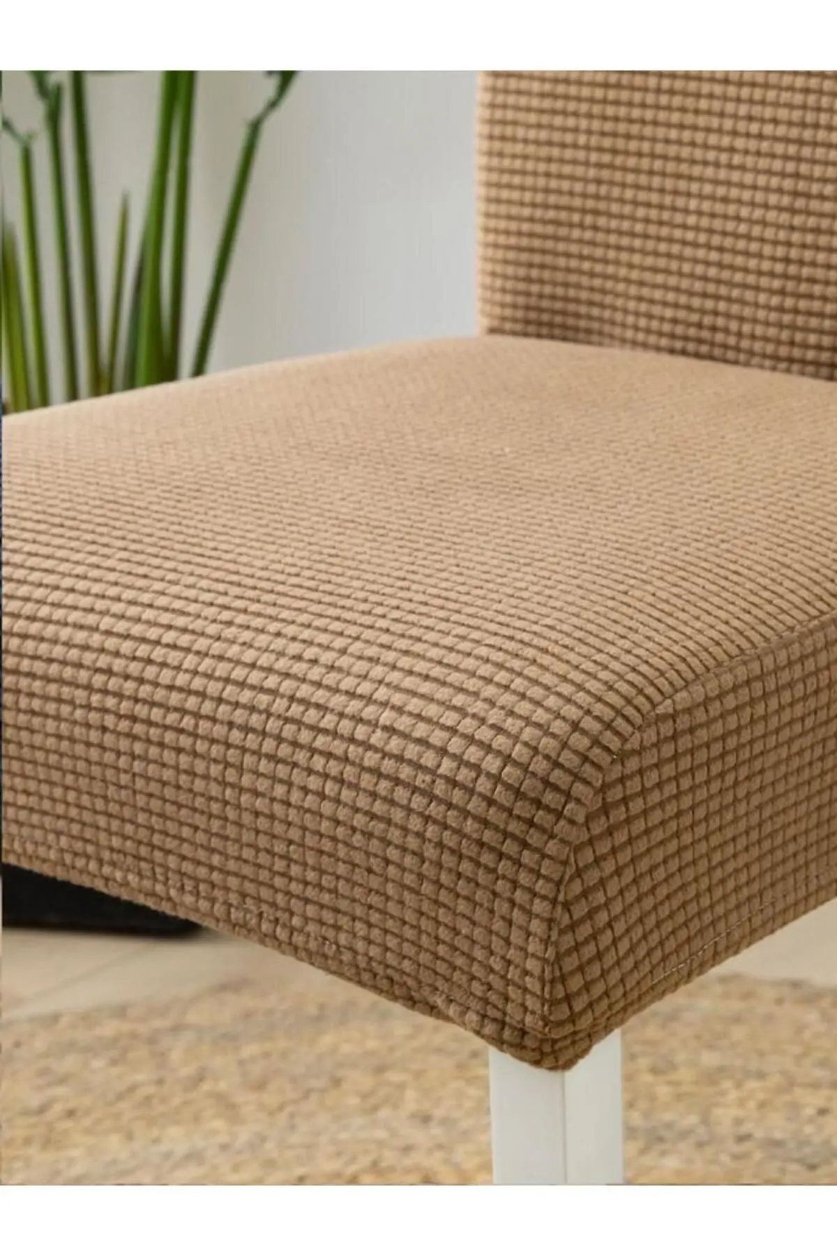 Sandalye Kılıfı, Sandalye Örtüsü Kahve Renk Yıkanabilir Lastikli 1 Adet Chair Cover