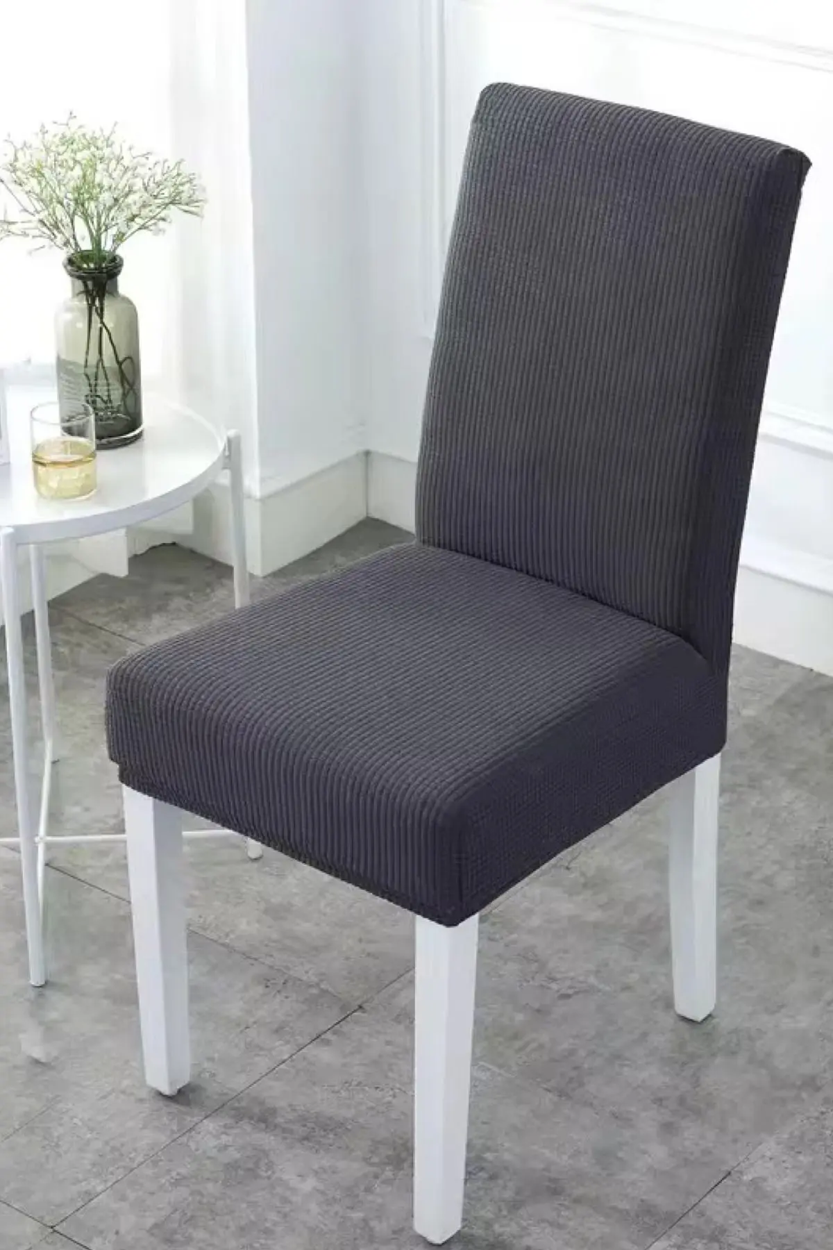 Sandalye Kılıfı Yıkanabilir Likralı Esnek Lastikli Sandalye Örtüsü Antrasit Renk Chaır Cover