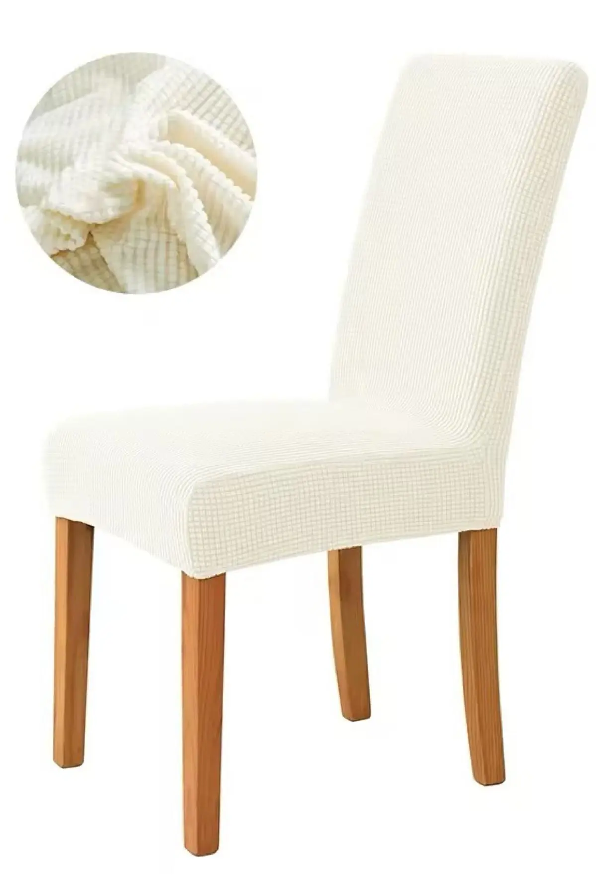 Sandalye Kılıfı ,sandalye Örtüsü ,lastikli, Likrali Yıkanabilir 1 Adet Krem Renk Chair Cover