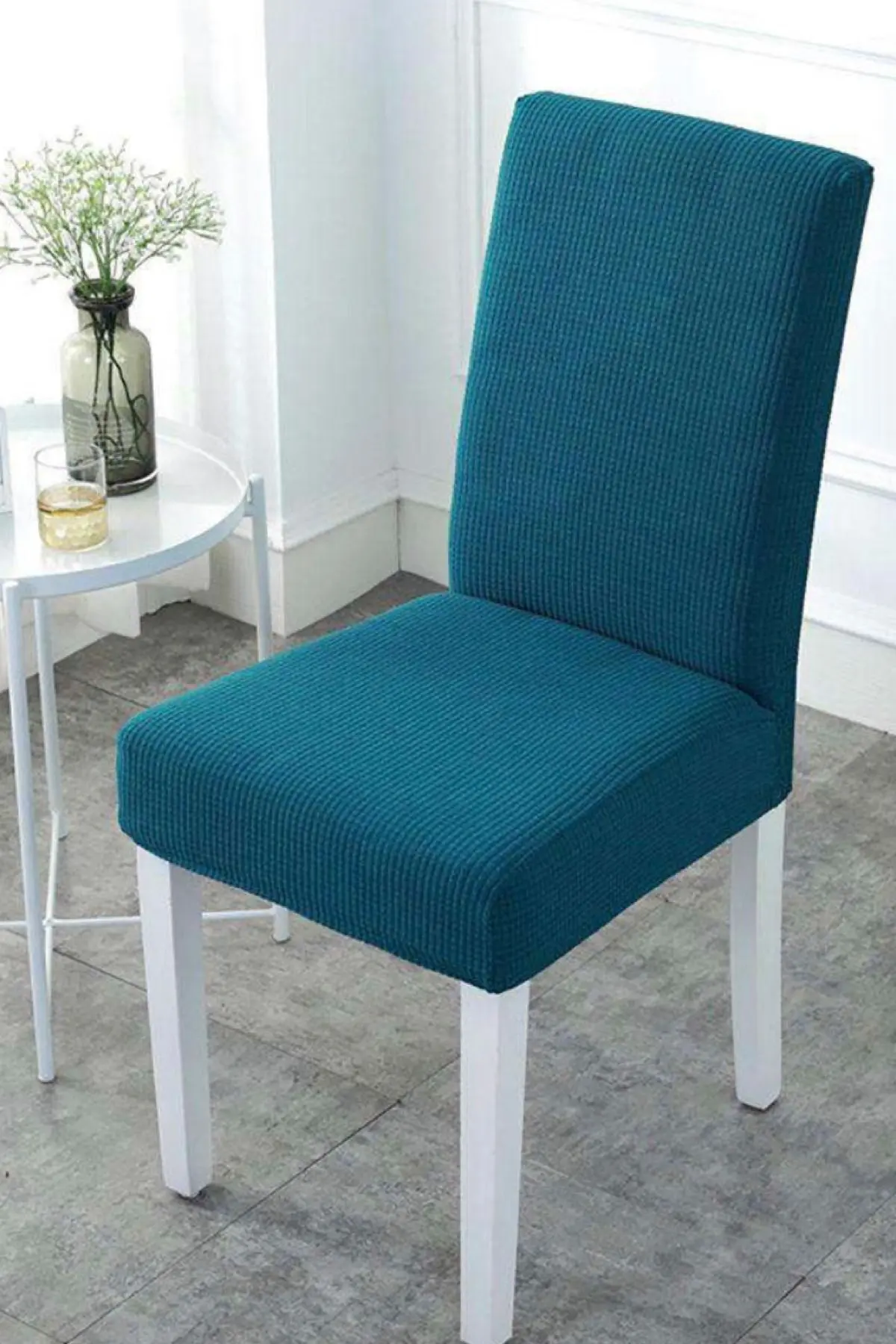 intil Sandalye Kılıfı ,sandalye Örtüsü ,lastikli, Likrali Yıkanabilir 1 Adet Petrol Mavi Renk Chair Cover