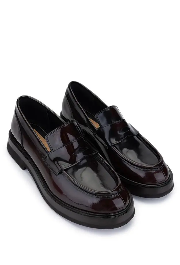 Tamer Tanca Erkek Hakiki Deri Bordo Loafer Ayakkabı