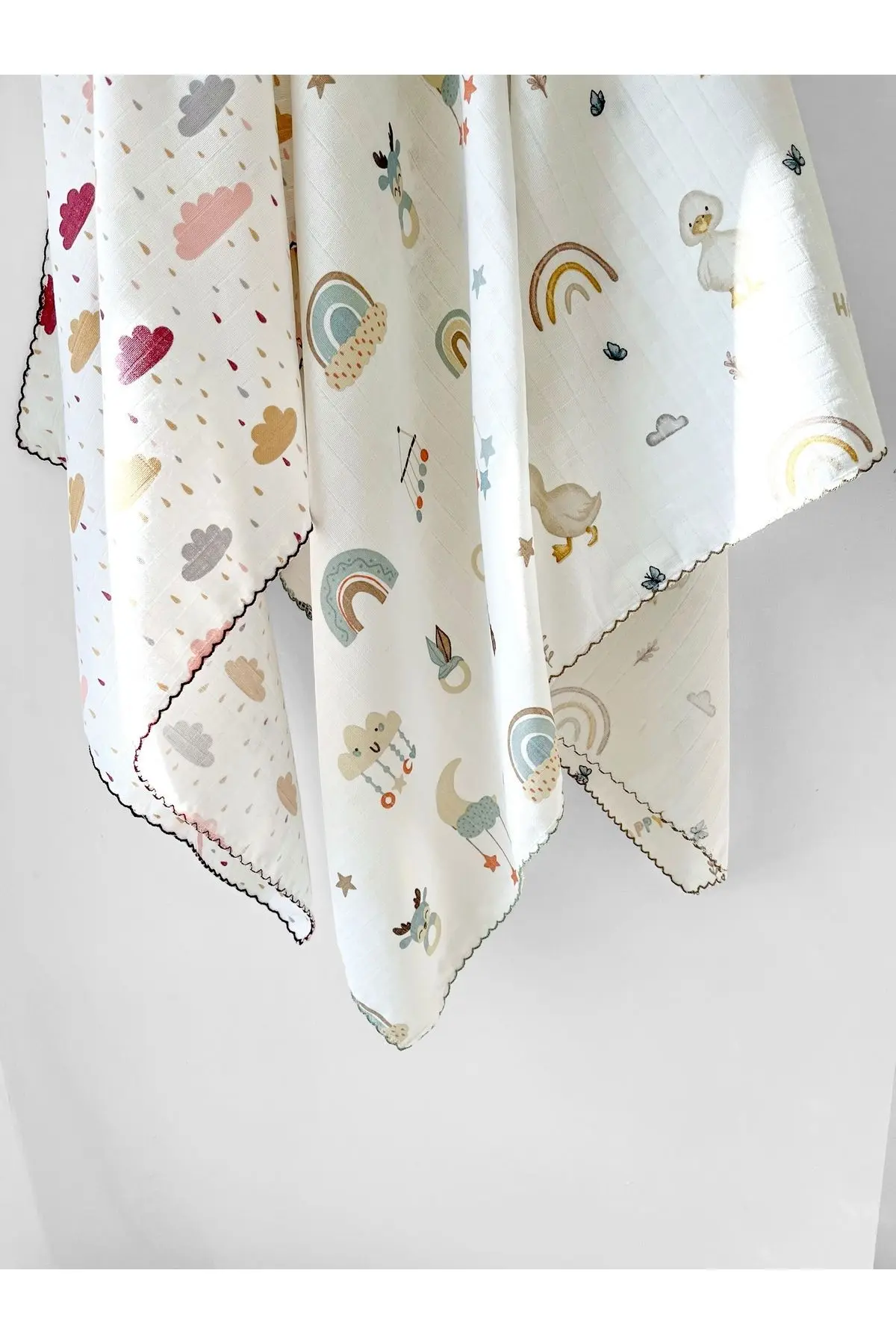 Çok Amaçlı Müslin Örtü 3’lü Set, Müslin Yenidoğan Bebek Battaniyesi, %100 Pamuk Müslin Bez, 80*90 cm
