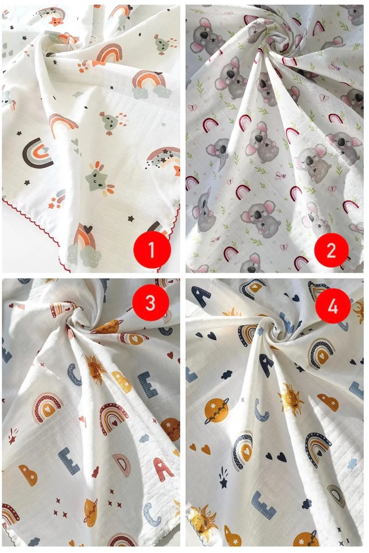 Çok Amaçlı Müslin Örtü,muslin Bebek Battaniyesi,%100 Pamuk,80*90cm 4'lü Set Kendi Setinizi Oluşturun