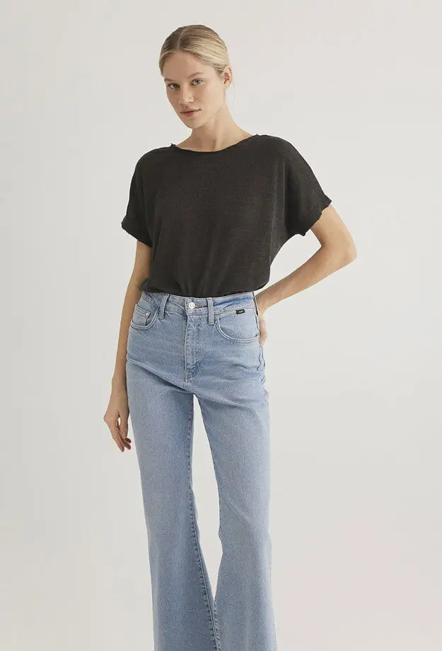 Mavi Dokulu Antrasit Basic Tişört Loose Fit / Bol Rahat Kesim 167311-70087