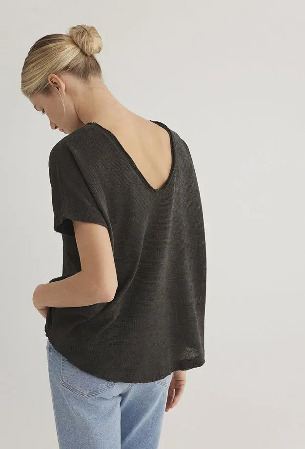 Mavi Dokulu Antrasit Basic Tişört Loose Fit / Bol Rahat Kesim 167311-70087