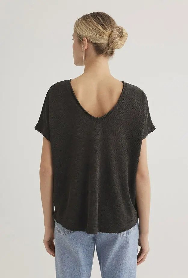Mavi Dokulu Antrasit Basic Tişört Loose Fit / Bol Rahat Kesim 167311-70087