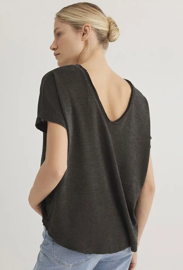 Mavi Dokulu Antrasit Basic Tişört Loose Fit / Bol Rahat Kesim 167311-70087