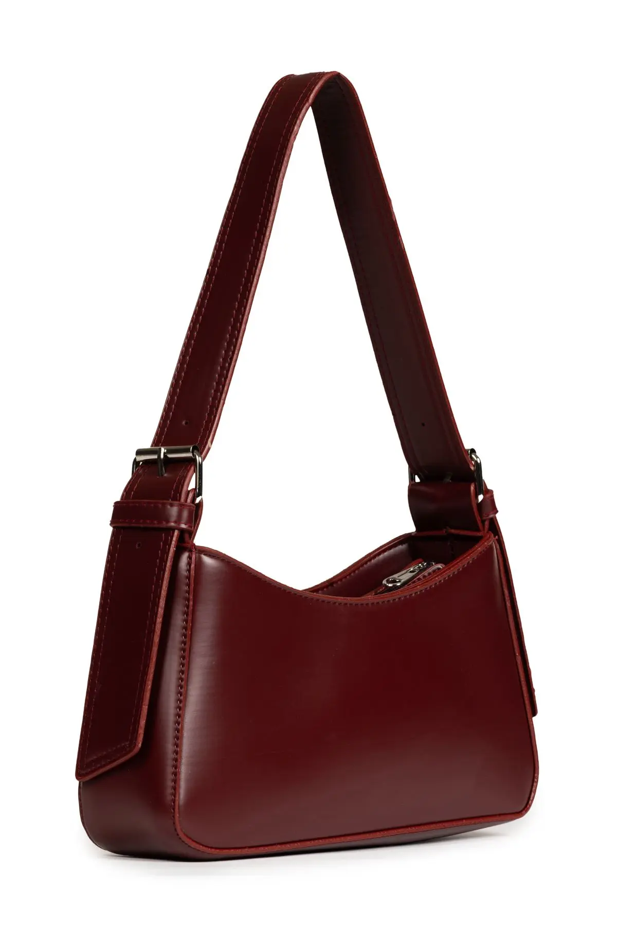 Kadın Astarlı Içi Gözlü Askı Detaylı Bordo Baget Çanta