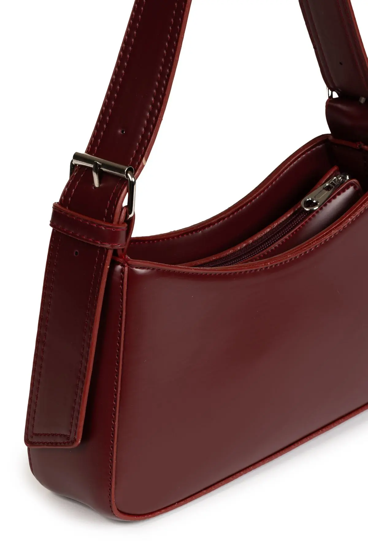 Kadın Astarlı Içi Gözlü Askı Detaylı Bordo Baget Çanta